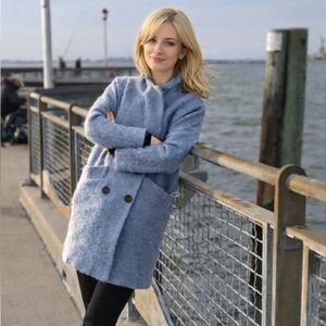 Intrend Blue Oversized Coat – Size 0 – Virgin Wool & Mohair Blend